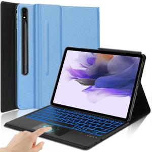 Galaxy Tab S7 FE Case 12.4" Tablets with Keyboard for Samsung Galaxy Tab S8 Plus/Tab S7 Plus S7+ S8 Case,7 Colors Backlit Trackpad Wireless Smart Touch Keyboard with S Pen Holder