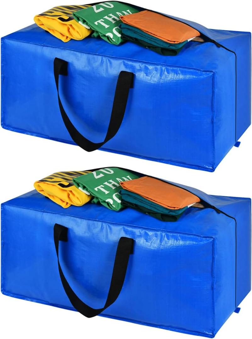Moving Bags, Storage Totes, Extra Large Storage Bags for Moving Supplies, College Dorm Essentials, Bedroom Closet, Packing Bags with Backpack Handles Zipper Compatible with IKEA Frakta Cart2 Pack (Blue)