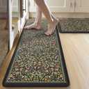 Collive Kitchen Mats for Floor 2PCS, Cushioned Anti Fatigue Mat Non Slip Waterproof Kitchen Sink Rugs, Washable Vintage Spring Floral Rug Comfort Standing Mat for Laundry, Desk, Bar, Office, Black