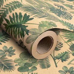 RUSPEPA Kraft Wrapping Paper Roll - Green Leaf Pattern - 30 Inches x 100 Feet, 1 Count