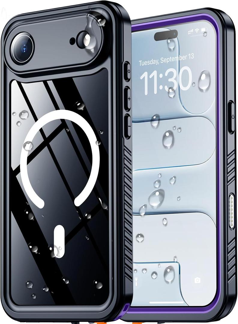 SPIDERCASE Magnetic for iPhone Air Case Waterproof, Built-in Lens & Screen Protector,[IP68 Underwater][15FT Military Shockproof] [Dustproof] Full Body Protection Cover for iPhone 17 Air 6.5,Purple