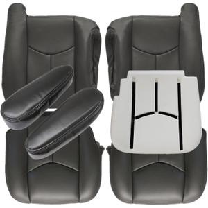 Priprilod Dark Gray Driver & Passenger Side Bottom & Top Lean Back Seat Cover & Driver Foam Cushion & Armrests Cover Fit for Chevy Silverado Tahoe Suburban Avalanche GMC Sierra Yukon XL 2003-2006