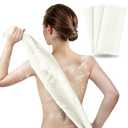ARCH&M 35-Inch Exfoliating Back Scrubber (3 Pack), Japanese Nylon Beauty Washcloth for Shower, Korean Body Towel for Deep Exfoliation, Removes Dead Skin, Off-White