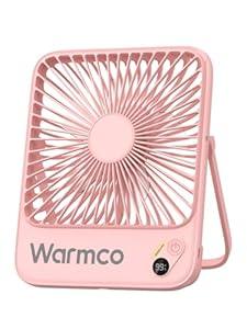 Warmco 10000mAh Portable Travel Fan 7-inch, Max 24H Runtime, Ultra-thin Quiet Rechargeable Battery Operated Desk Fan with Digital Display for Camping, Office, Bedroom, Cruise Essentials Pink
