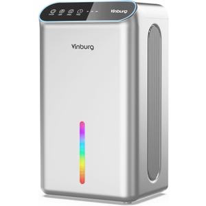 Dehumidifiers for Home (85 OZ Water Tank, 800 sq.ft) Quiet Small Dehumidifier for Basement Bedroom Bathroom with Drain Hose, 3 Gear Timer, Sleep Mode, Auto Shut Off, 7 Color Ambient Light (Classic Silver)