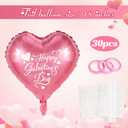 DPKOW 30pcs Galentines Balloons Happy Galentines Day Decorations, 18 Inch Pink Heart Foil Balloons Valentines Day Decorations, Romantic Girl Lady Friendship Decor