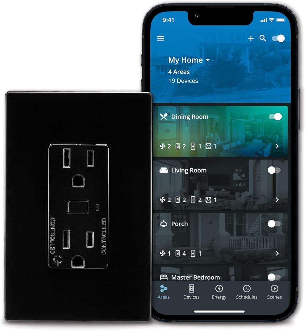 Eaton Wi-Fi Smart Receptacle, Works with Hey Google and Alexa, Black