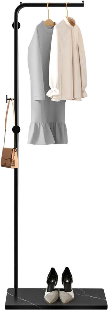 Tenkovic Metal Coat Rack Freestanding, Coat Rack Stand with Heavy-weight Natural Marble Base, 67” Coat Hanger Stand with 3 Hooks for Bedroom, Office, Hallway, Entryway, Living Room (Black)