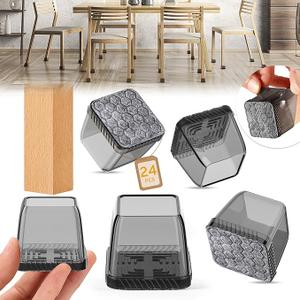 INDEMO 24PCS Square Chair Leg Floor Protectors, Furniture Sliders, Chair Leg Protectors for Hardwood Floors, Non-Slip Felt Furniture Pads, Silicone Cap Covers to Protect Floors, (Fit 1.1" - 1.5")