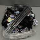 Lighted up Christmas Tree for Indoor Decoration 5FT Pre-lit Mini Balck Pop up Tree with 60 Lights, Black Tinsel with Silver Laser Skull Collapsible Tree Halloween Decorated Tree