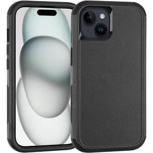 Phone Case for iPhone 15 Plus, 3 in 1 Heavy Duty Drop Protection Shockproof Military Protective Tough Durable Cover Case for iPhone 15 Plus 6.7 inch (Black)