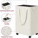 efluky Slim Laundry Hamper with Wheels, Rolling Laundry Basket for Clothes, Small Laundry Basket for Bedroom, Dorm and Laundry Room, 90L (19.8 Gallons) Beige