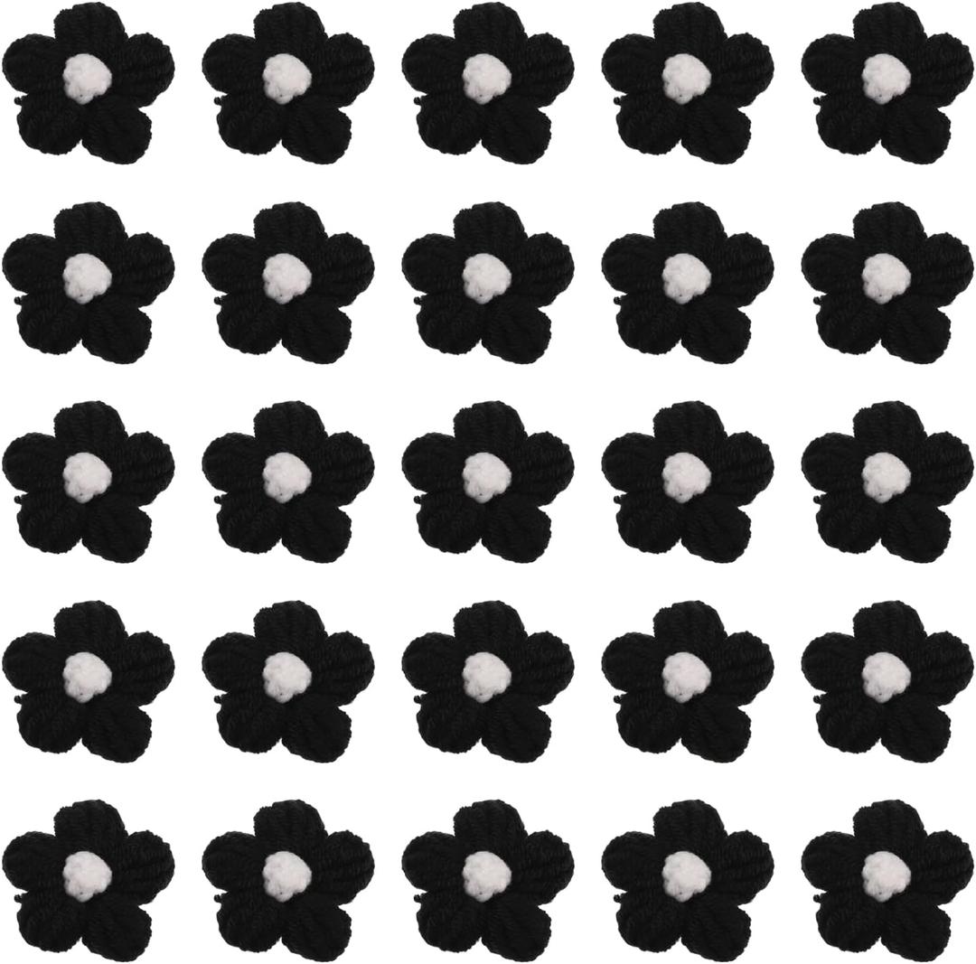 uxcell 50pcs Flower Sew on Patches, Crochet Floral Petals Handmade Crochet Flowers Appliques Embellishments for DIY Hair Clothes Wedding Party Craft, Black and White