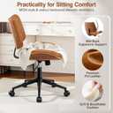 Ergonomic Armless Office Desk Chair - Mid-Century Retro Orange Faux Leather with Diamond Stitch, Adjustable Height Swivel Rolling Task Computer Chair with Walnut Accent for Home Office, Study & Work