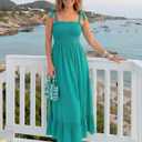 ZESICA Women's 2026 Summer Boho Spaghetti Strap Square Neck Solid Color Ruffle A Line Beach Long Maxi Dress (Green, L)