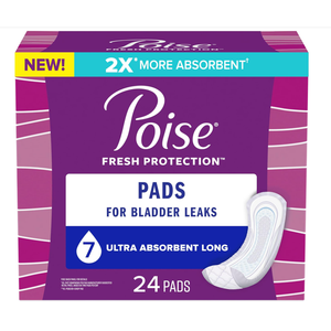 Poise Incontinence Pads & Postpartum Incontinence Pads, 7 Drop Ultra Absorbency, Long Length, 24 Count, Pack of 4