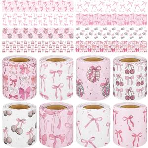 Patelai 8 Rolls 262.4 ft Pink Bow Classroom Bulletin Board Borders Decoration Board Trims Classroom Back to School Stickers for School Office Posters Birthday Parties