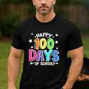 QAUN 100 Days of School Teacher Shirts for Men : 100th Days Graphic Tops Teacher Tshirt Teach Short Sleeve Tops (Black,Large)