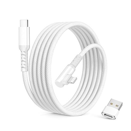 Elebase for iPhone 14 13 Cable with USB A Adapter 10FT,Right Angle USB C to Lightning Cord 90 Degree Fast Charging PD for Apple 12 11 Pro Max Plus Mini,XS XR X 8 7 6 SE,iPad 8th 9th Generation,3M