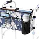Rhino Valley Walker Bag, Multi Pockets Folding Walker Basket Tote Bag with Cup Holder, Hand-free Carry Pouch Storage Bag for Universal Walkers, Large Capacity Organizer for Seniors Elderly,Blue Cosmos