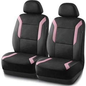 Skechers Memory Foam Car Seat Covers, Air Cool Mesh Thick Seat Covers, Airbag Compatible Car Seat Cover, Automotive Comfort Protection for Most Cars,Vans,Trucks, SUVs, Black and Pink (Full Set)