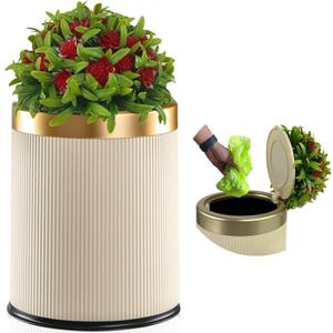 Yatmung Dog Poop Trash Can Outside - 2.6 Gal Small Pet Waste Container with Lid - Outdoor Poop Garbage Can - Front Porch, Backyard, Waste Bin for Dog Poop - Plant Styled Dog Poop Bucket - Cream