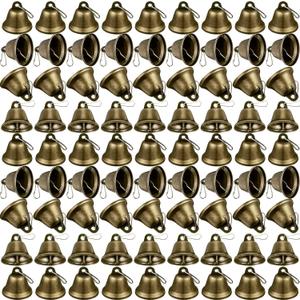 Shimeyao 100 Pieces Bronze Bells 1.5 x 1.57 Inch Vintage Small Bells with Spring Hooks for Craft Wind Chimes Dog Potty Training Doorbell Wedding Decor Craft Making Hanging Favor
