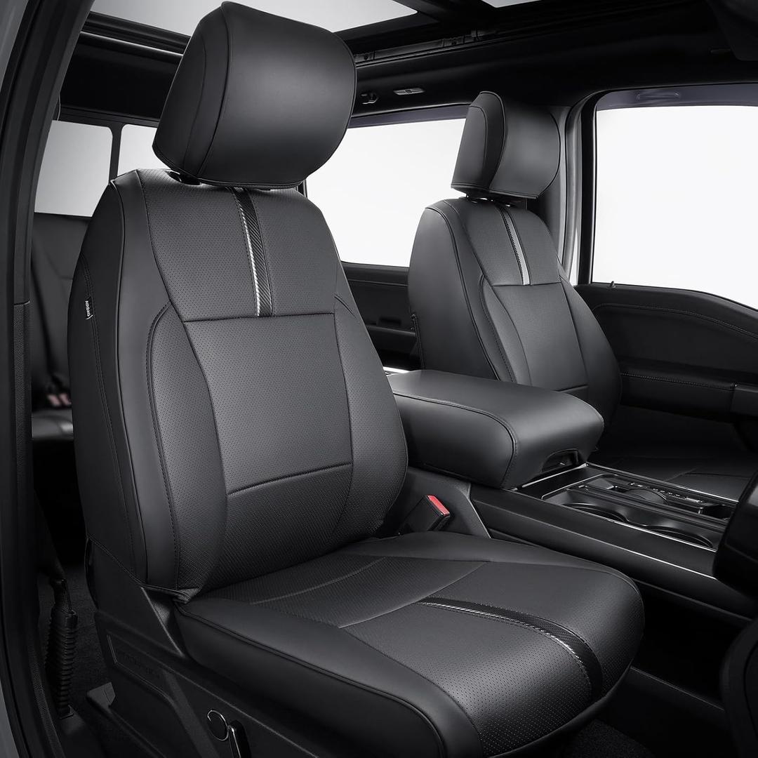 DrCarNow for Ford F150 Front Seat Covers 2015-2022 2023 2024 2025,Only Fit F150 1st Row Bucket Seat(XL,XLT),Black Waterproof Leather Seat Cover Accessories(Only Front Seat (SuperCab & SuperCrew/CrewCab)
