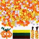 Whaline 1000Pcs Fall Pony Beads with 100Pcs Chenille Stems Pipe Cleaners 3 Colors Autumn Craft Beads Plastic Beads for DIY Craft Necklace Bracelet Jewelry Making Supplies