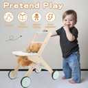Wooden Baby Walker Doll Stroller, Baby Push Walker, Shopping Cart Learning Walk for Boys and Girls, Wood Push Toys for Toddler Learning to Walk, 11.5x18.2x19.7 inches