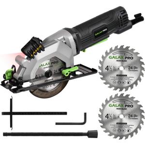 GALAX PRO 4Amp 3500RPM Circular Saw with Laser Guide, Max. Cutting Depth1-11/16"(90), 1-1/8"(45Compact Saw with 4-1/2" 24T TCT Blade, Vacuum Adapter, Blade Wrench, and Rip Guide