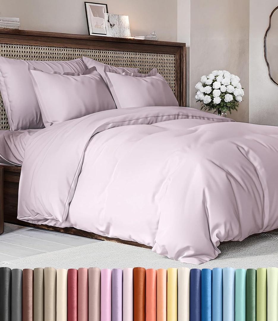 Duvet Cover Queen Size Set - Extra Soft Queen Size Duvet Cover 90 x 90 with 2 Pillow Shams - Hotel Luxury Easy Care and Fade Free w/Zipper Closures & Ties - Breathable Bedding Set (Light Lavender) (37 - Light Lavender (No Comforter))