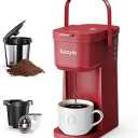 Tastyle K302 Single Serve One Cup Coffee Maker, for K Cups and Grounds, Mini Coffee Maker with Portable Handle, 6 to 12 Oz Brew Size, for Travel, Camping, Office, RV and Dorm, 120V, Vintage Red