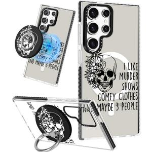 Lotadilo Cute Case for Samsung Galaxy S25 Ultra for Women Girls - Funny Skull Design Compatible with Magsafe Magnetic Ring Holder Kickstand Fashion TPU Phone Covers