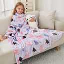 Softan Kids Snuggies Wearable Fleece Blanket with Sleeves & Foot Pocket for Kids Girls Boys, Lightweight Soft Blanket, Cat