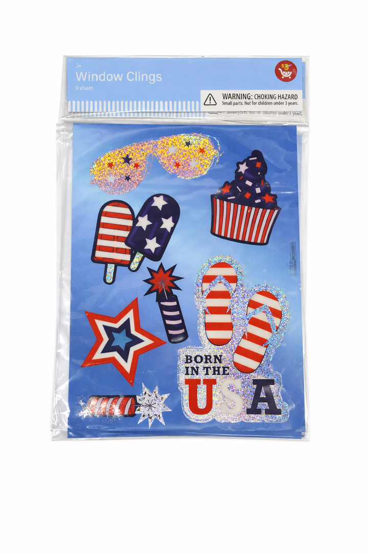 8 Sheets Small Party of Window Clings Decorations, Patriotic American Flag for Glass Windows Born USA,USA Red White Blue Decor