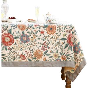 Designer Vintage Linen Long Rectangle Tablecloth,William Morris Floral Colorful Pattern Table Cloth,Decor Table Cover for Kitchen,Dining,Thanksgiving,Christmas,63"*102"-Flowershadow a