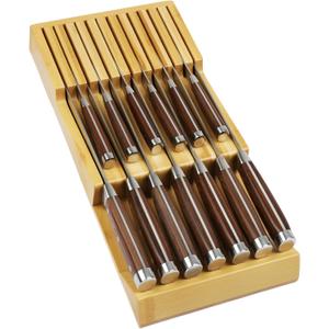 Bamboo Kitchen Drawer Knife Block, In drawer Knife Holder, Knife Drawer Organizer fit for 13 knives