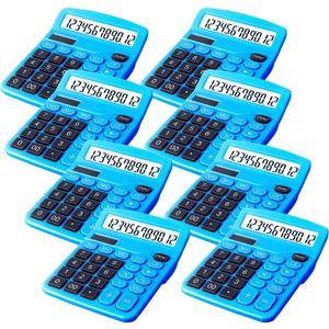 8 Pack Calculator Desktop, 12-Digit Solar Basic Calculator Dual Power Electronic Calculators with Large LCD Display Big Button for Office Home and School (Dark Blue)
