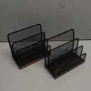 Wooden Desk Mail Organizer, Desktop File Organizer Metal Mesh with 3 Vertical Upright Compartments, Mail Sorter Letter Organizer Rack for Letters, Postcards, Brochures, Mail Holder (2 Pack Black)