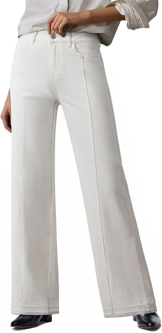 EVALESS Womens Jeans Trendy High Waist Straight Leg Wide Leg Frayed Baggy Raw Hem Boyfriends Stretchy Denim Pants