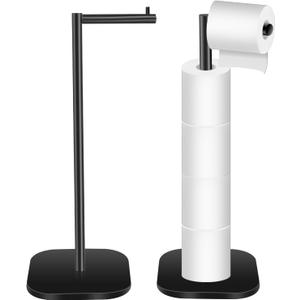 Toilet Paper Holder Stand Freestanding, Matte Black Toilet Paper Stand for Bathroom, Stainless Steel Toilet Paper Roll Holder with Storage,Tissue Holder,Non-Slip,Rust Proof