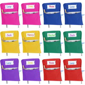 Maitys 12 Pcs Large 17 Inches Chairback Pocket Chart Student Chair Pockets Chair Back Classroom Organizer with Name Tag for Keeping Kids Student Book School Table Organized(Mixed Colors)