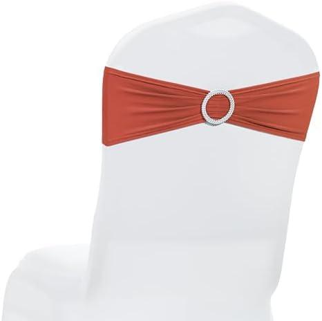 MDS Pack of 80 Spandex Chair Sashes Bow Premium Stretch Chair Cover Band with Buckle Slider Universal fits Elastic Dining Chair Ties for Wedding Party Banquet Events Decoration - Terracotta