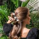 Lurrose Flower Hair Clip Banana Barrette Toothed Hair Claw Acrylic Floral Ponytail Holder Strong Tension Accessory for Women Girls Party Work