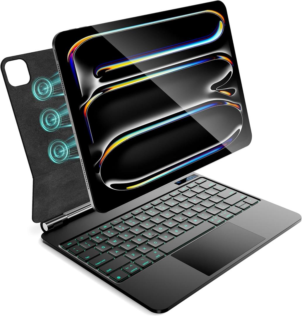 for iPad Pro 13 inch case 2024 with Keyboard M4,Magnetic Attach,Multi-Gesture Trackpad,7-Color Backlit,Shortcut Keys,Auto Sleep/Awake,Magic Keyboard for iPad Pro 13-inch M4 2024 (Black)