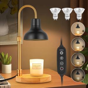 Candle Warmer Lamp with Timer & Dimmer, Adjustable Height Electric Candle Warmer with 3 Bulbs,Compatible with All Size Scented Candles, Wax Melt Warmer for Bedroom,Home Decor House Warming Gifts (Horn-Black)