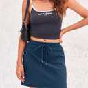 Fisoew Womens Casual Mini Skirt Drawstring Summer High Waist Bodycon Workout Short Pencil Skirt (Blue, L)