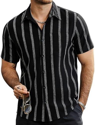 VATPAVE Mens Summer Striped Shirts Button Down Short Sleeve Vintage Beach Hawaiian Shirts with Pocket Size XL
