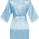 Women's Kimono Bride Bridesmaid Robes with Rhinestones Short Satin Bathrobes Wedding Party Getting Ready Day, ONE SIZE